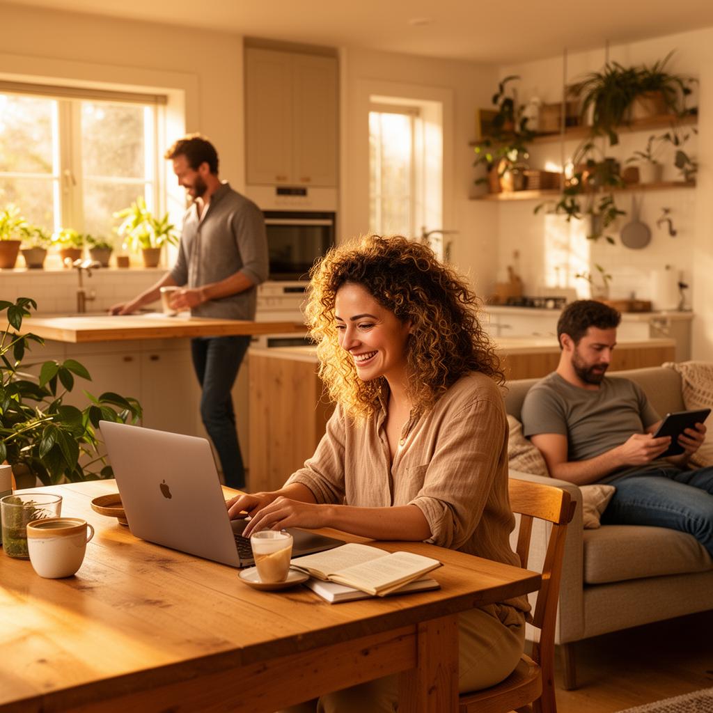People working happily from home